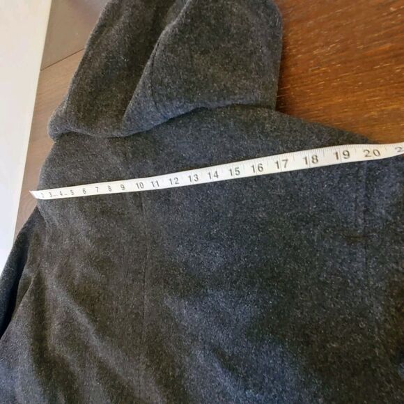 London Fog Women's‎ 100% Wool Grey Coat Hood Sz XL Square Pockets Lined Full Zip - Picture 10 of 16